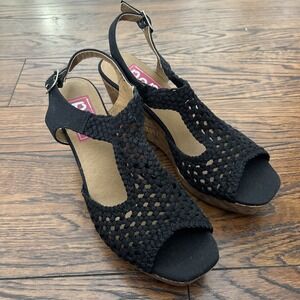 Pop Women's Size 10 M, Lilly High Heel Wedge Sandals Lacy Black